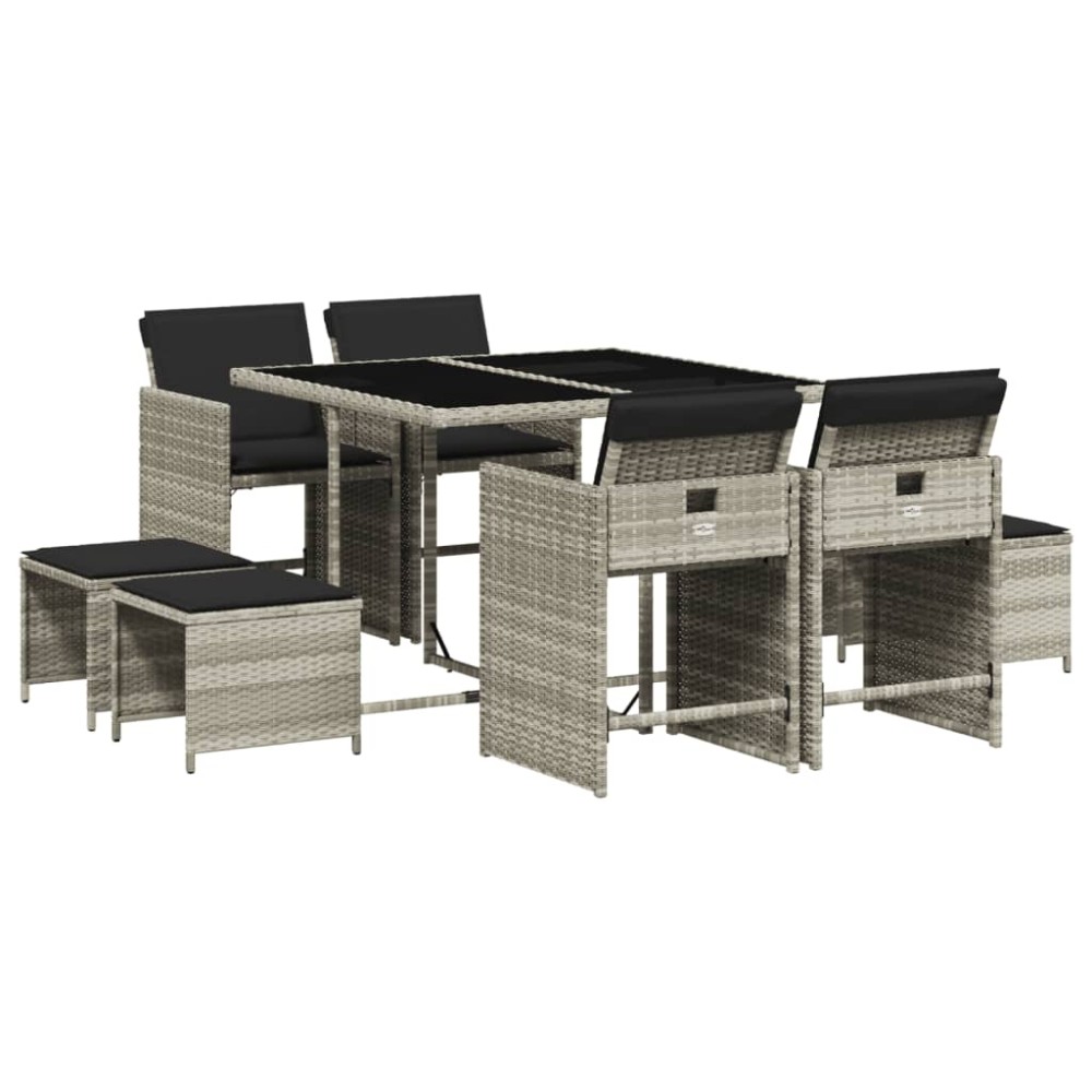 vidaXL Set mobilier grădină cu perne, 9 piese, gri deschis, poliratan
