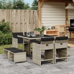 vidaXL Set mobilier grădină cu perne, 9 piese, gri deschis, poliratan vidaXL Set mobilier grădină cu perne, 9 piese, gri deschis, poliratan