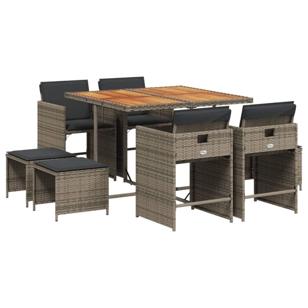 vidaXL Set mobilier grădină cu perne, 9 piese, gri, poliratan