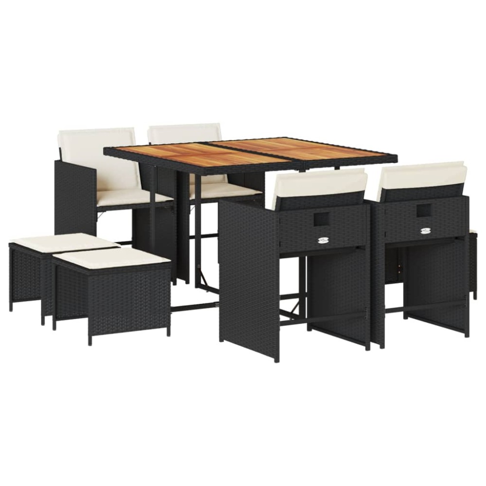vidaXL Set mobilier de grădină cu perne, 9 piese, negru, poliratan