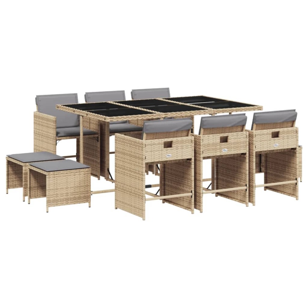 vidaXL Set mobilier grădină cu perne, 11 piese bej combinat poliratan