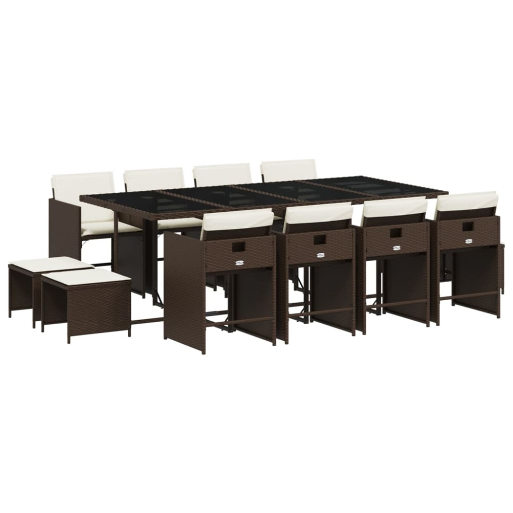 vidaXL Set mobilier de grădină, 13 piese, maro, cu perne, poliratan