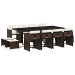 vidaXL Set mobilier de grădină, 13 piese, maro, cu perne, poliratan