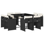 vidaXL Set mobilier de grădină cu perne, 9 piese, negru, poliratan