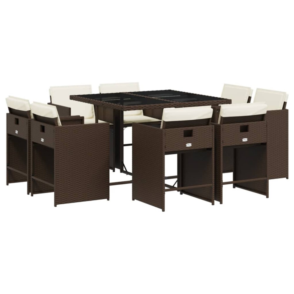 vidaXL Set mobilier de grădină cu perne, 9 piese, maro, poliratan