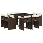 vidaXL Set mobilier de grădină cu perne, 9 piese, maro, poliratan