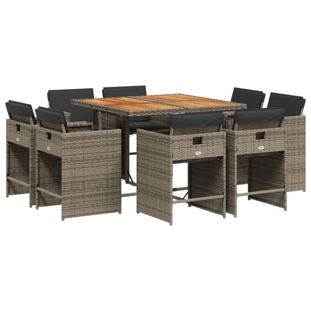 vidaXL Set mobilier grădină cu perne, 9 piese, gri, poliratan