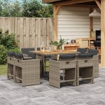 vidaXL Set mobilier grădină cu perne, 9 piese, gri, poliratan