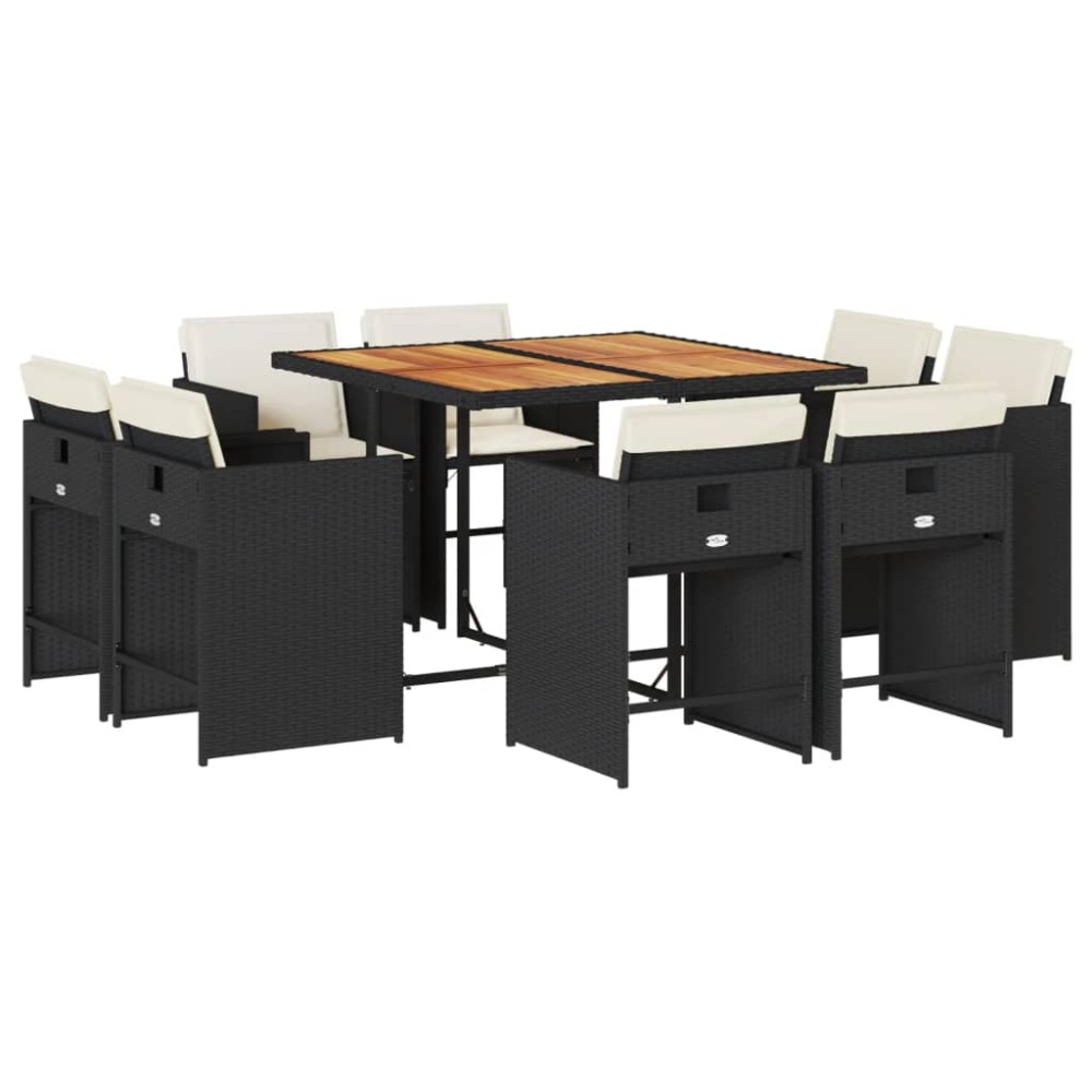 vidaXL Set mobilier de grădină cu perne, 9 piese, negru, poliratan