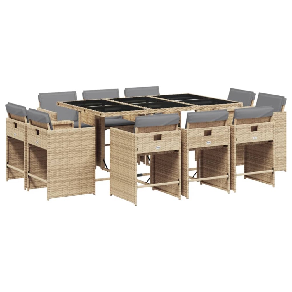 vidaXL Set mobilier grădină cu perne, 11 piese bej combinat poliratan