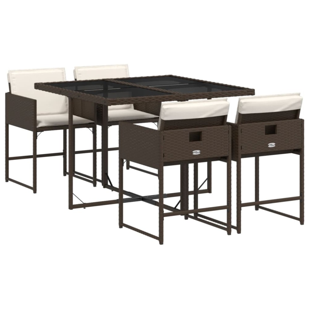 vidaXL Set mobilier de grădină, 5 piese, cu perne, maro, poliratan