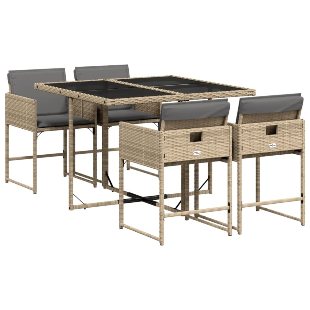 vidaXL Set mobilier pentru grădină, 5 piese, cu perne, bej, poliratan