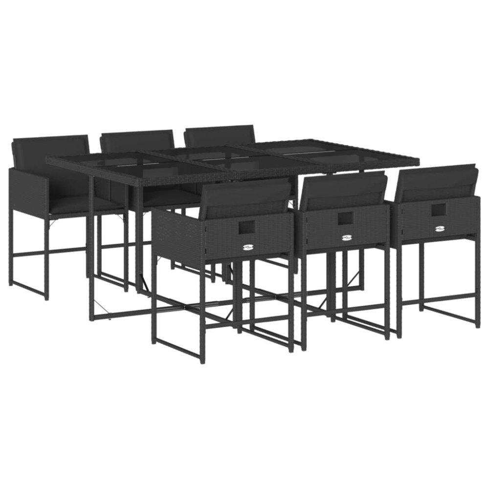 vidaXL Set mobilier de grădină cu perne, 7 piese, negru, poliratan