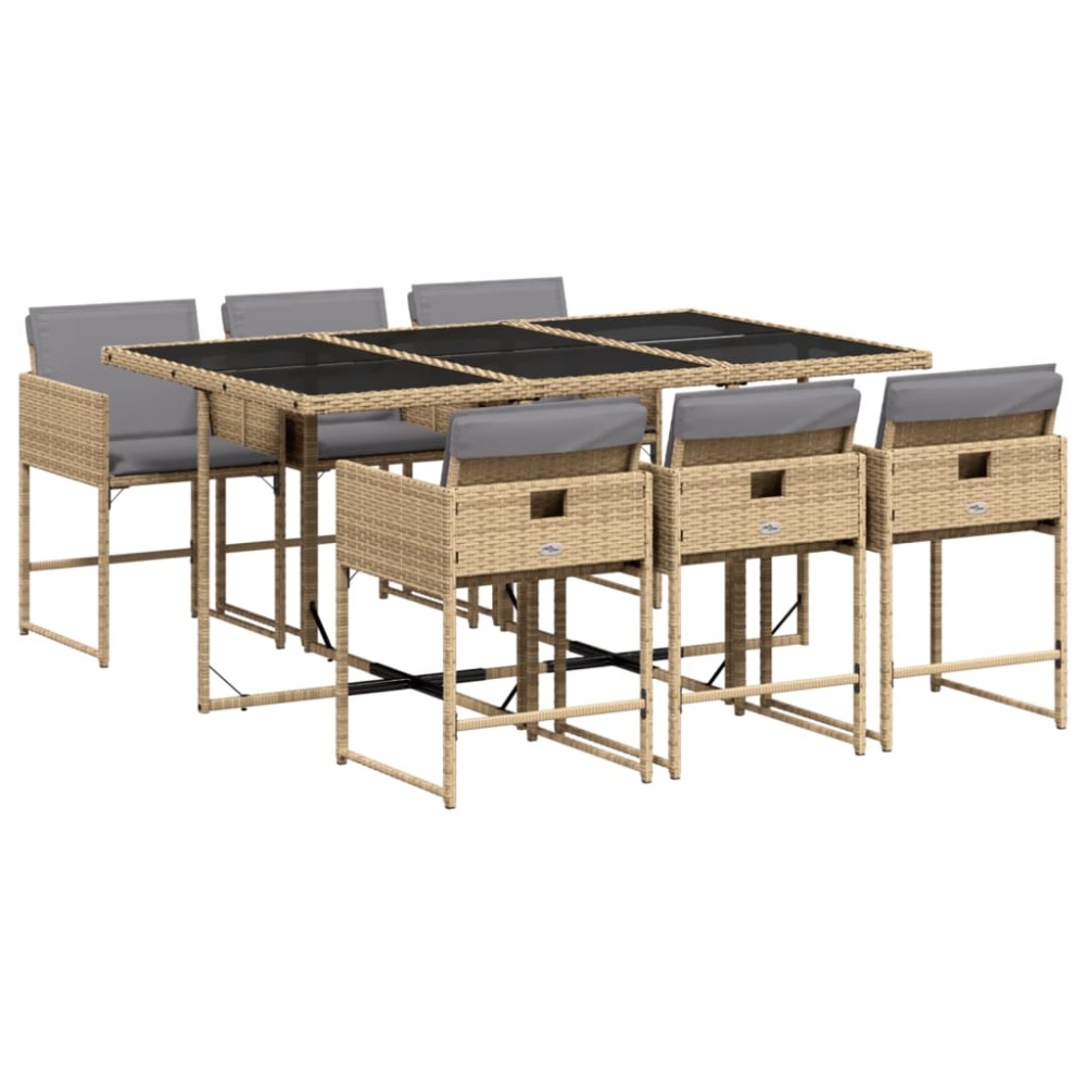 vidaXL Set mobilier pentru grădină, 7 piese, cu perne, bej, poliratan