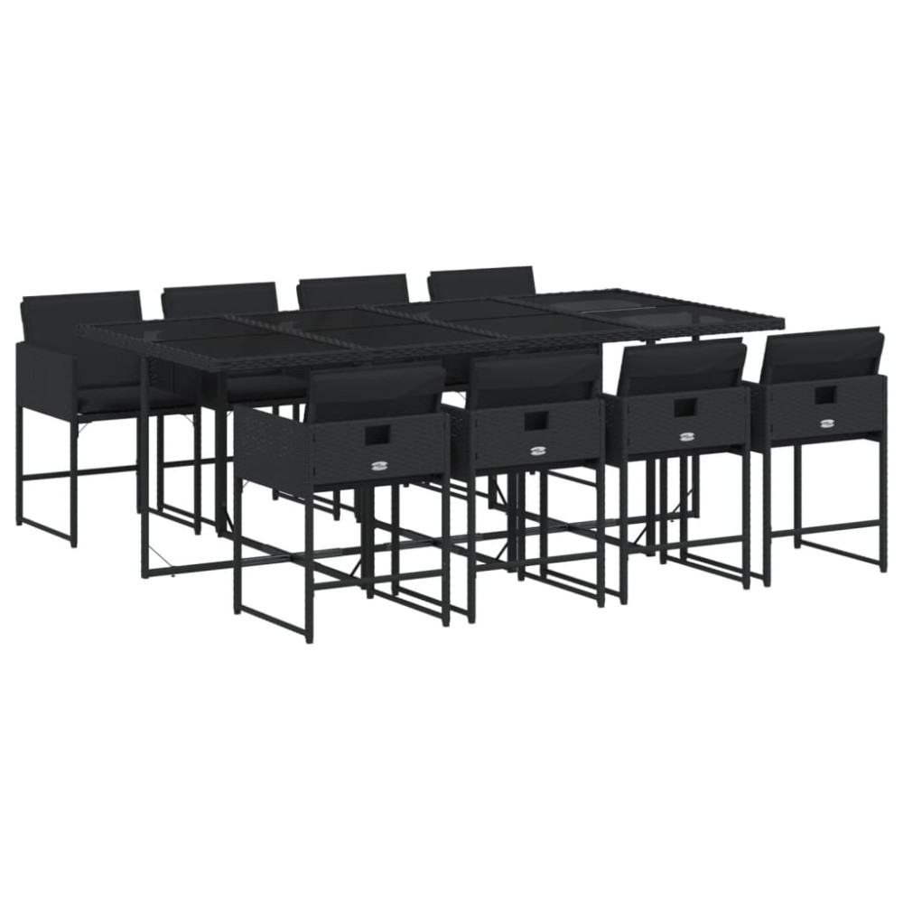 vidaXL Set mobilier de grădină cu perne, 9 piese, negru, poliratan
