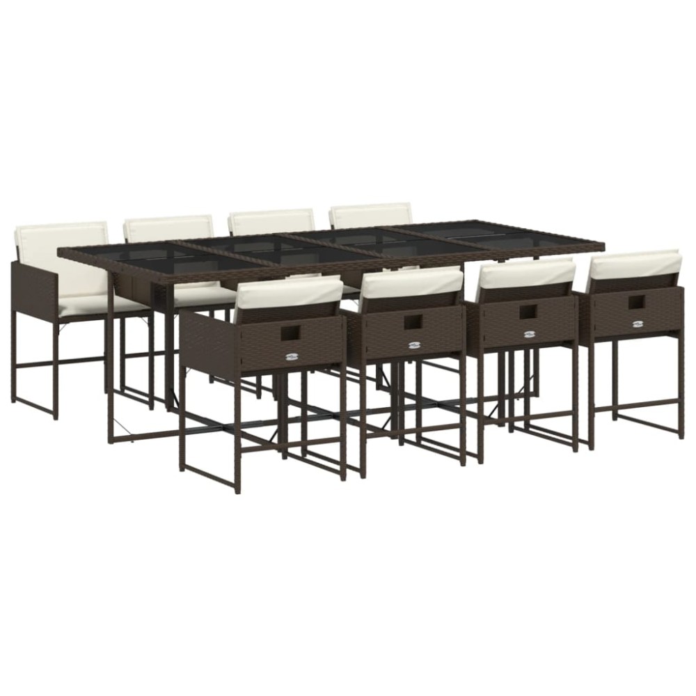 vidaXL Set mobilier de grădină cu perne, 9 piese, maro, poliratan