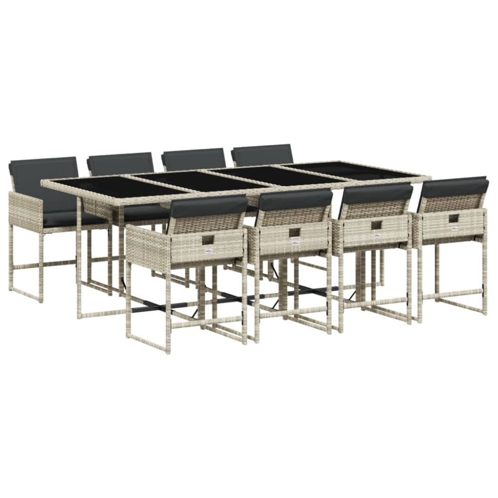 vidaXL Set mobilier grădină cu perne, 9 piese, gri deschis, poliratan