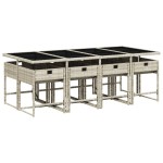 vidaXL Set mobilier grădină cu perne, 9 piese, gri deschis, poliratan