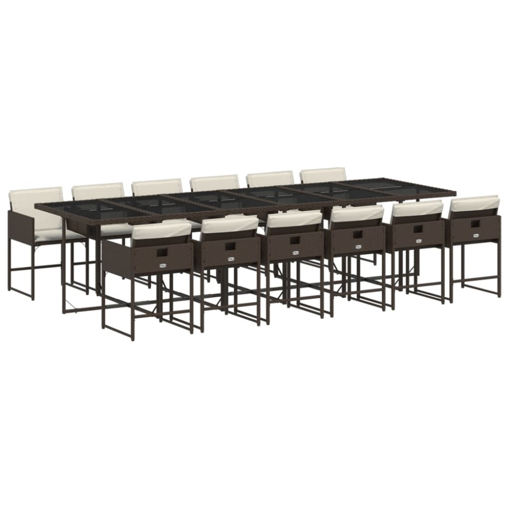 vidaXL Set mobilier de grădină, 13 piese, maro, cu perne, poliratan