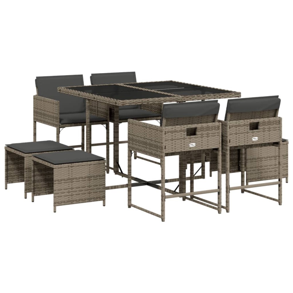 vidaXL Set mobilier grădină cu perne, 9 piese, gri, poliratan