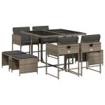vidaXL Set mobilier grădină cu perne, 9 piese, gri, poliratan vidaXL Set mobilier grădină cu perne, 9 piese, gri, poliratan