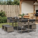 vidaXL Set mobilier grădină cu perne, 9 piese, gri, poliratan vidaXL Set mobilier grădină cu perne, 9 piese, gri, poliratan