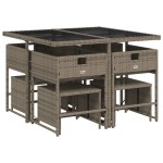 vidaXL Set mobilier grădină cu perne, 9 piese, gri, poliratan vidaXL Set mobilier grădină cu perne, 9 piese, gri, poliratan