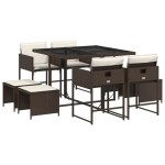 vidaXL Set mobilier de grădină cu perne, 9 piese, maro, poliratan