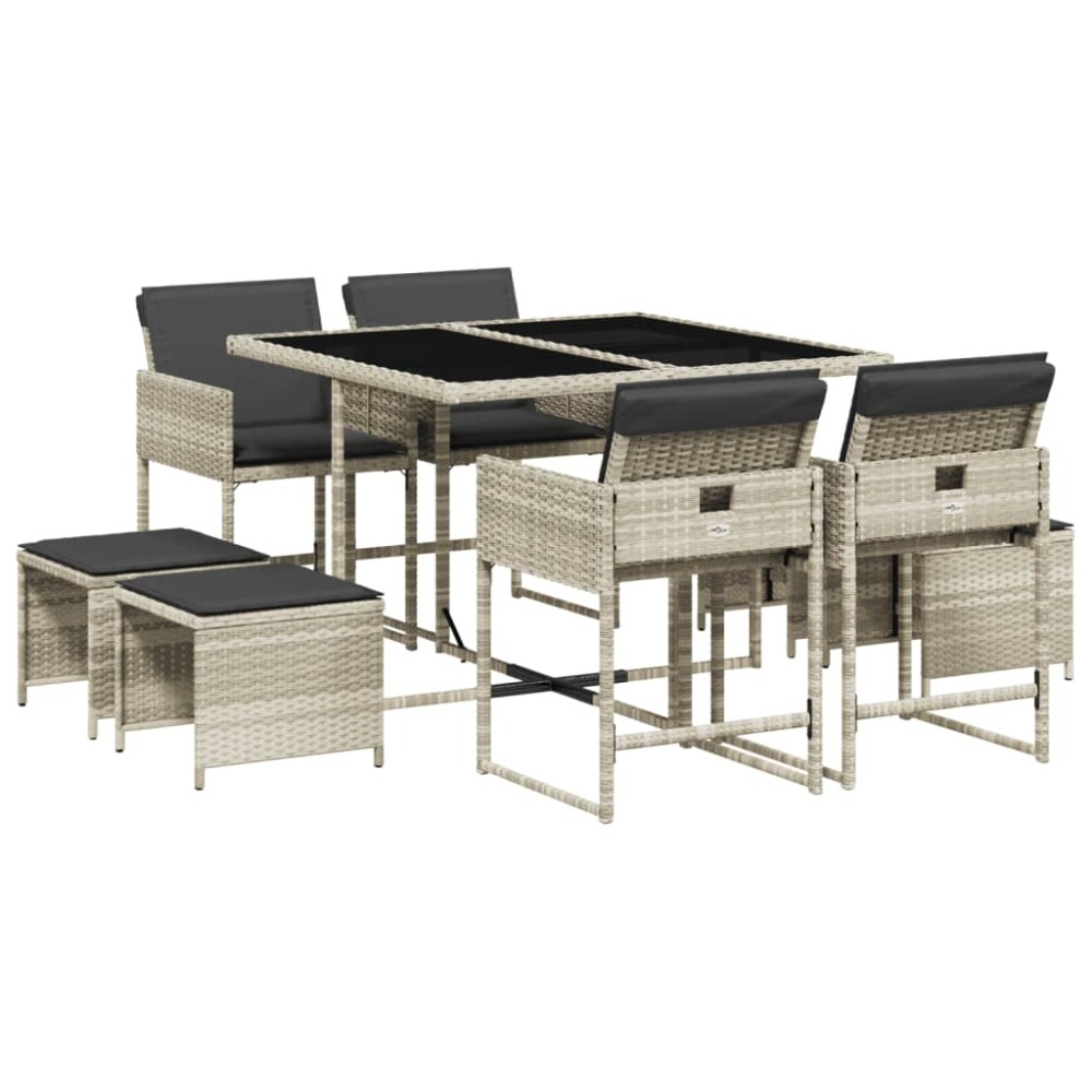 vidaXL Set mobilier grădină cu perne, 9 piese, gri deschis, poliratan
