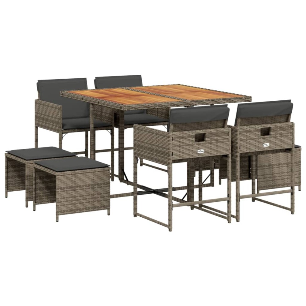 vidaXL Set mobilier grădină cu perne, 9 piese, gri, poliratan