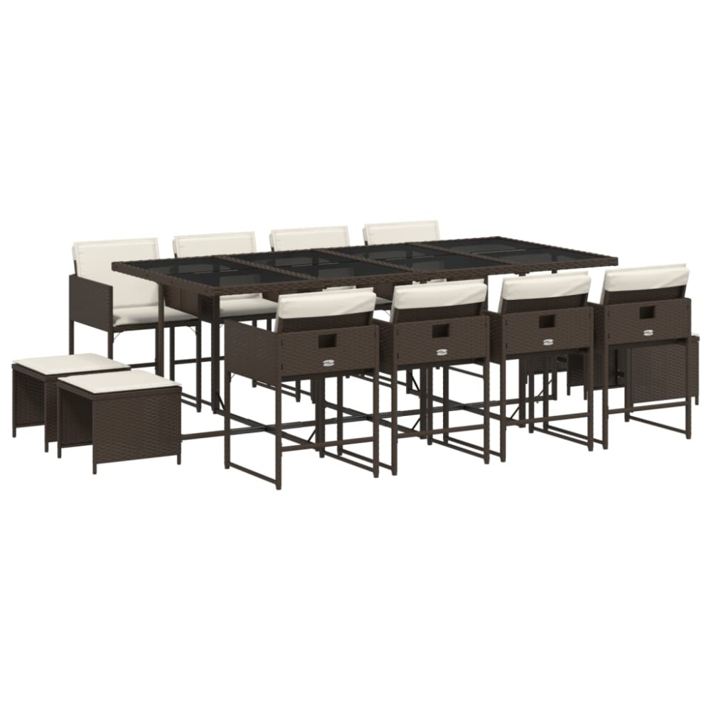 vidaXL Set mobilier de grădină, 13 piese, maro, cu perne, poliratan