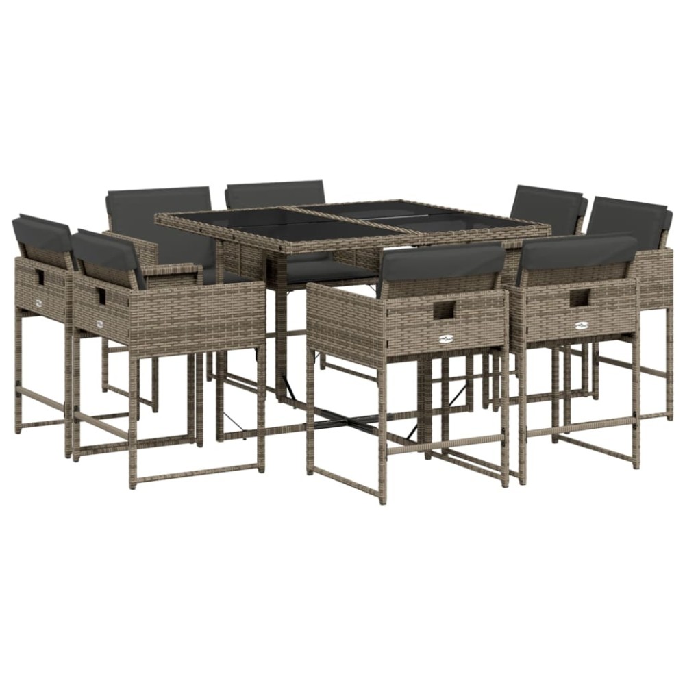 vidaXL Set mobilier grădină cu perne, 9 piese, gri, poliratan