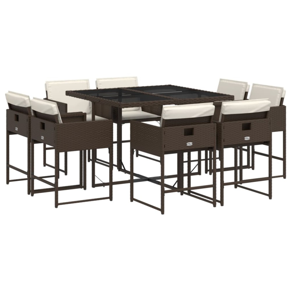 vidaXL Set mobilier de grădină cu perne, 9 piese, maro, poliratan
