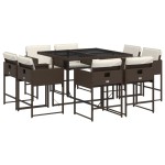 vidaXL Set mobilier de grădină cu perne, 9 piese, maro, poliratan
