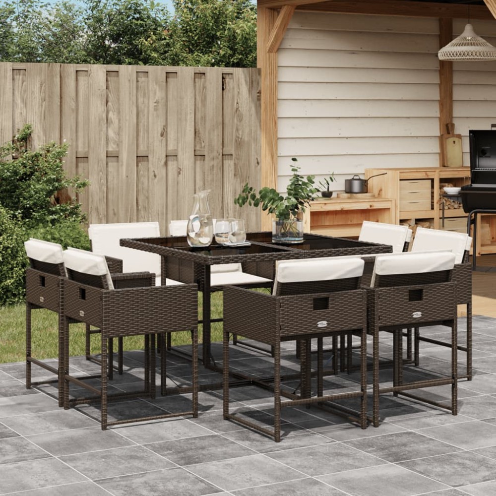 vidaXL Set mobilier de grădină cu perne, 9 piese, maro, poliratan