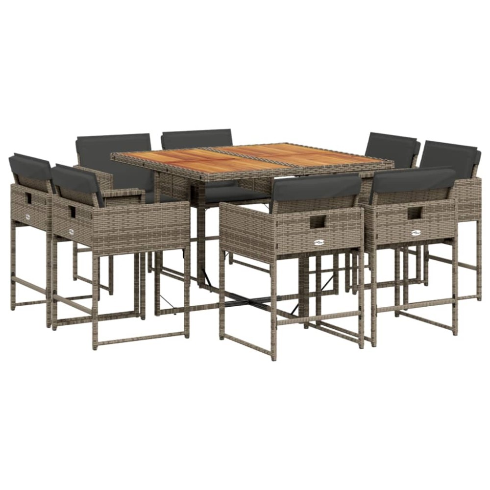vidaXL Set mobilier grădină cu perne, 9 piese, gri, poliratan
