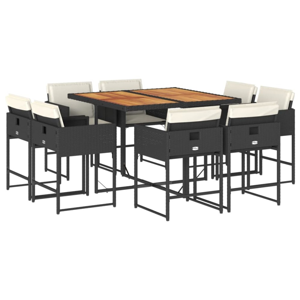 vidaXL Set mobilier de grădină cu perne, 9 piese, negru, poliratan