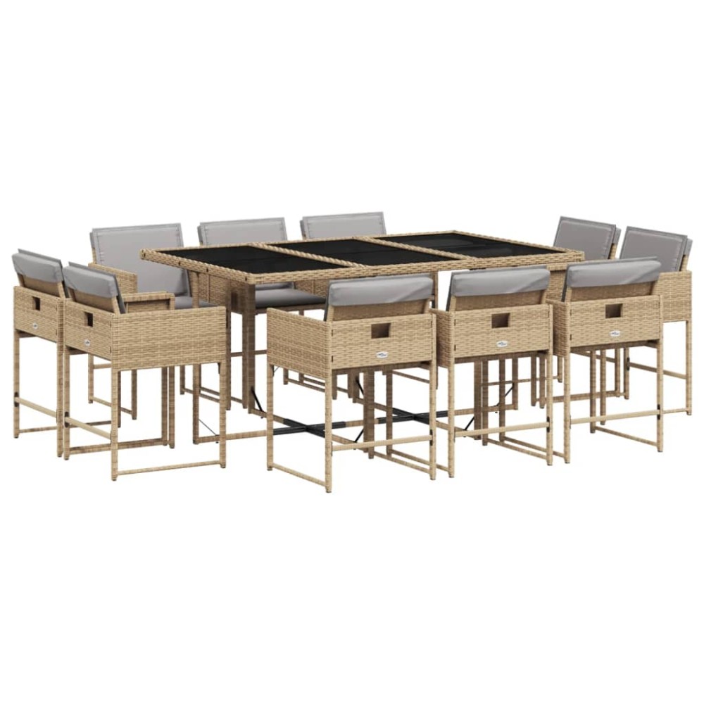 vidaXL Set mobilier grădină cu perne, 11 piese bej combinat poliratan