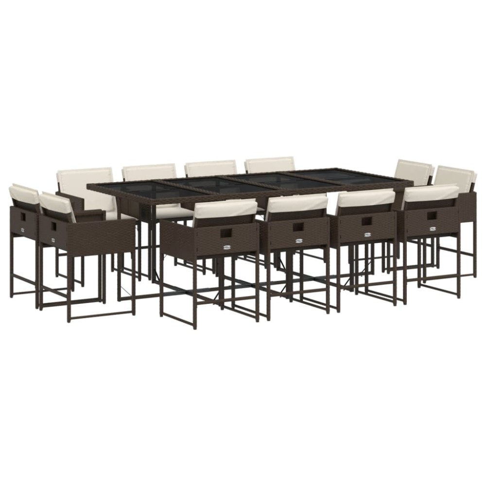 vidaXL Set mobilier de grădină, 13 piese, maro, cu perne, poliratan