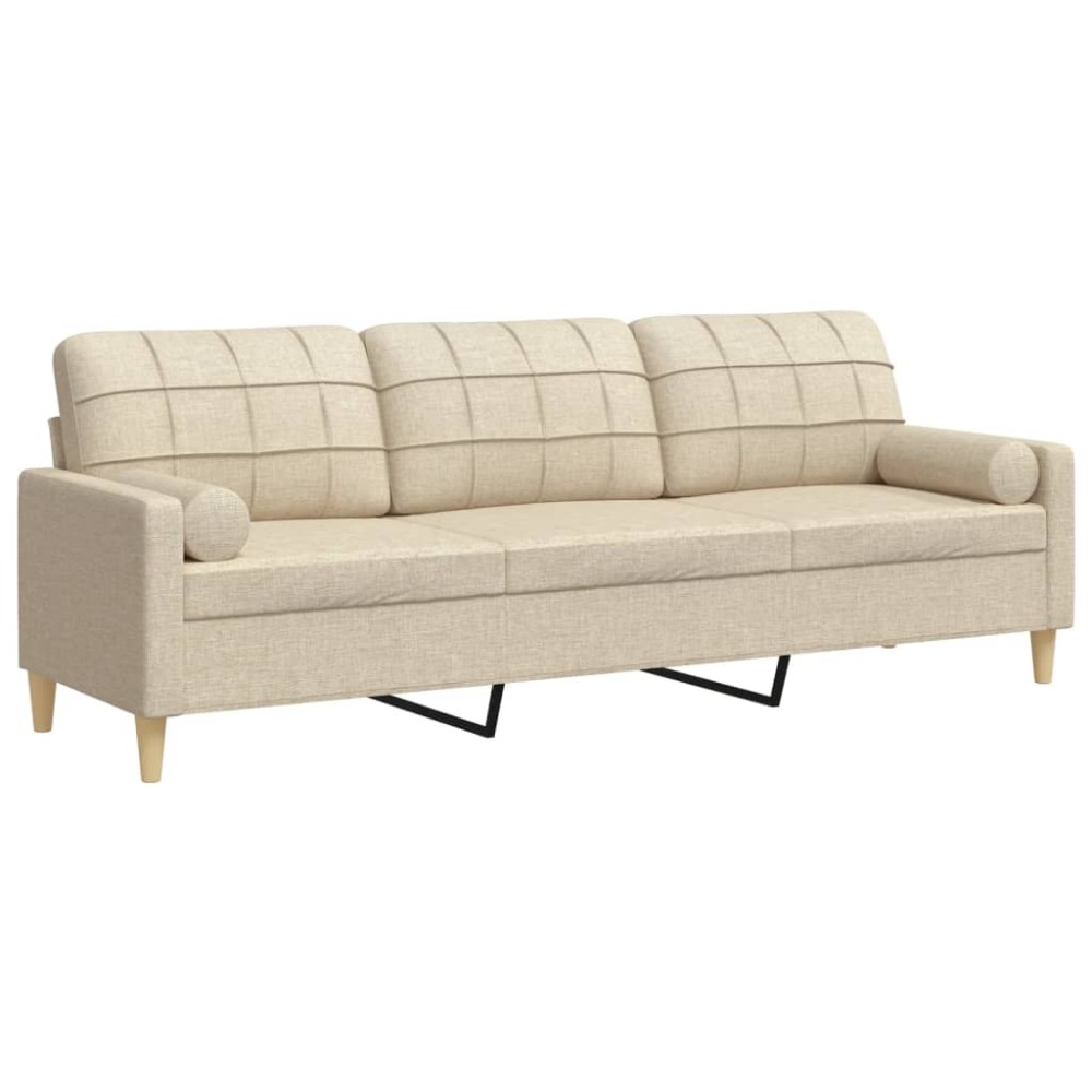 vidaXL Canapea cu 3 locuri cu pernuțe, crem, 210 cm, textil