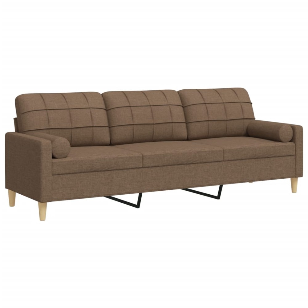 vidaXL Canapea cu 3 locuri cu pernuțe, maro, 210 cm, textil