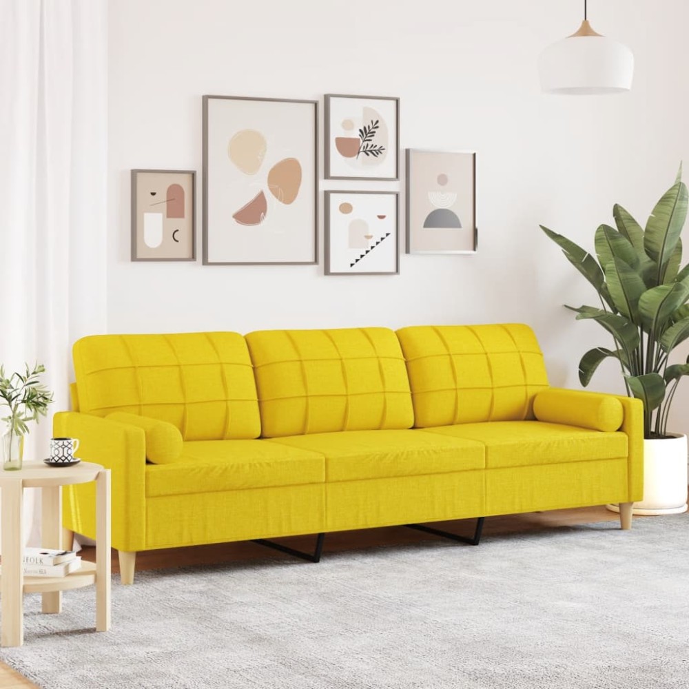 vidaXL Canapea cu 3 locuri cu pernuțe, galben deschis, 210 cm, textil