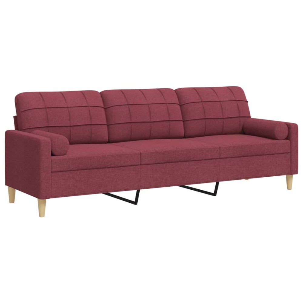 vidaXL Canapea cu 3 locuri cu pernuțe, roșu vin, 210 cm, textil