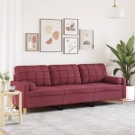 vidaXL Canapea cu 3 locuri cu pernuțe, roșu vin, 210 cm, textil vidaXL Canapea cu 3 locuri cu pernuțe, roșu vin, 210 cm, textil
