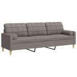 vidaXL Canapea cu 3 locuri cu pernuțe, gri taupe, 210 cm, textil