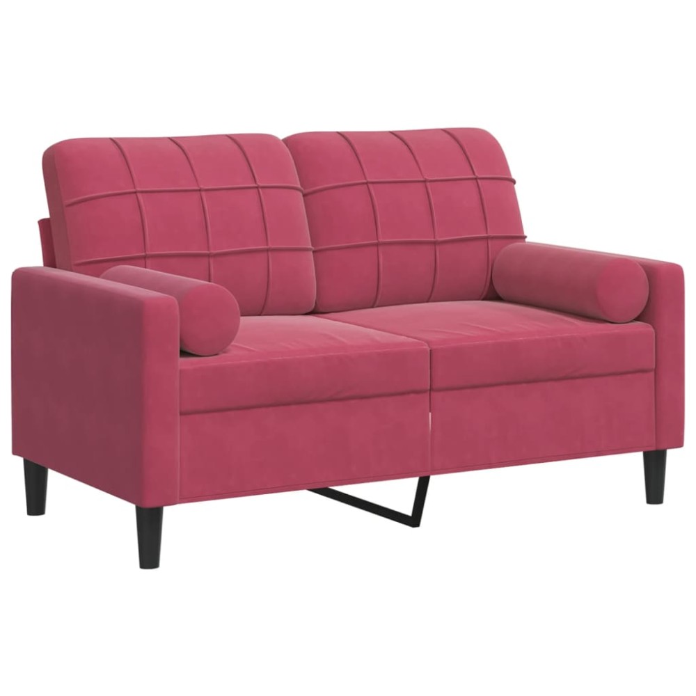 vidaXL Canapea cu 2 locuri cu pernuțe, roșu vin, 120 cm, catifea
