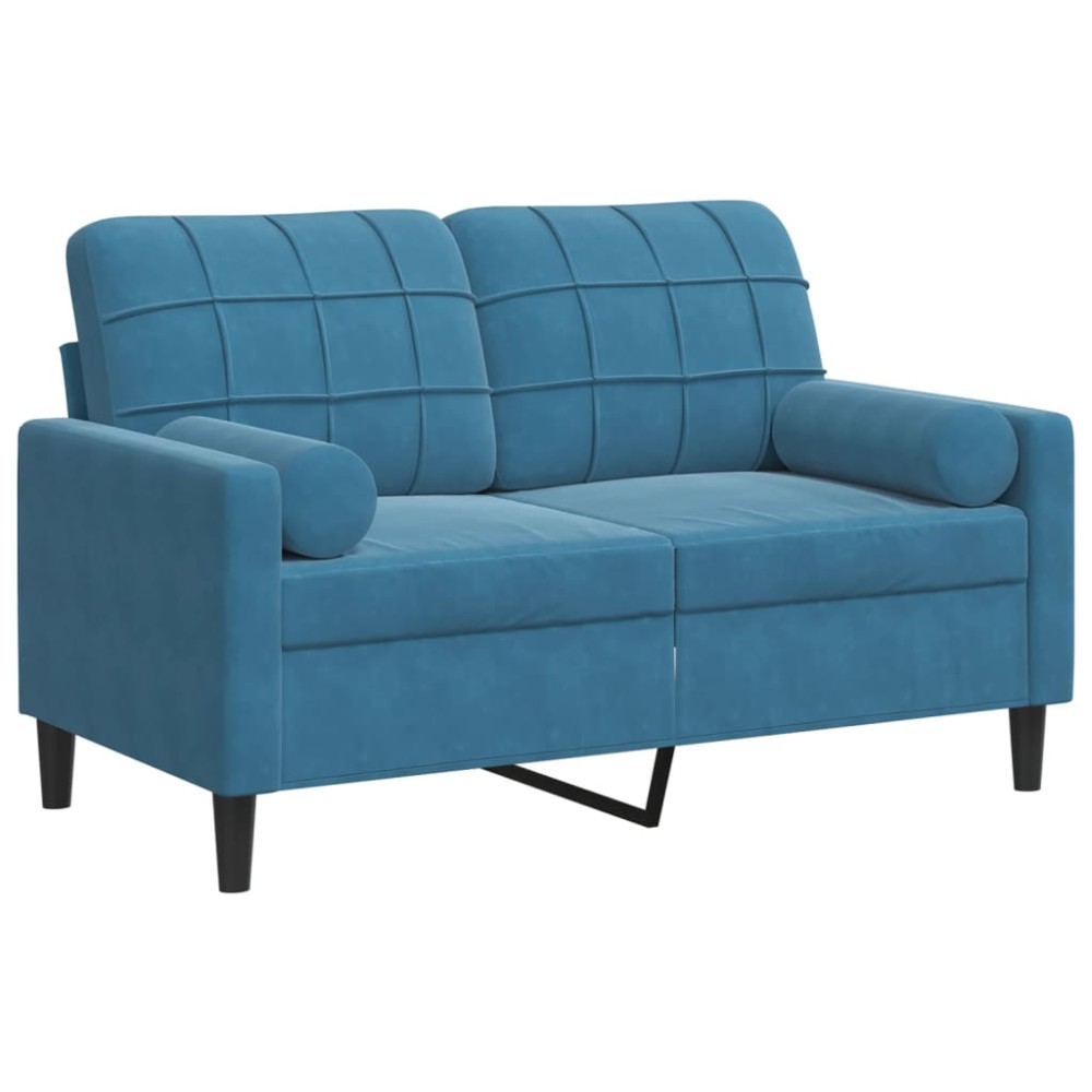 vidaXL Canapea cu 2 locuri cu pernuțe, albastru, 120 cm, catifea