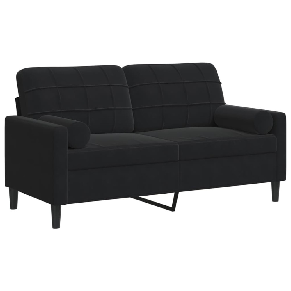 vidaXL Canapea cu 2 locuri cu pernuțe, negru, 140 cm, catifea