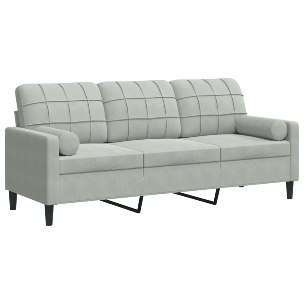 vidaXL Canapea cu 3 locuri cu pernuțe, gri deschis, 180 cm, catifea