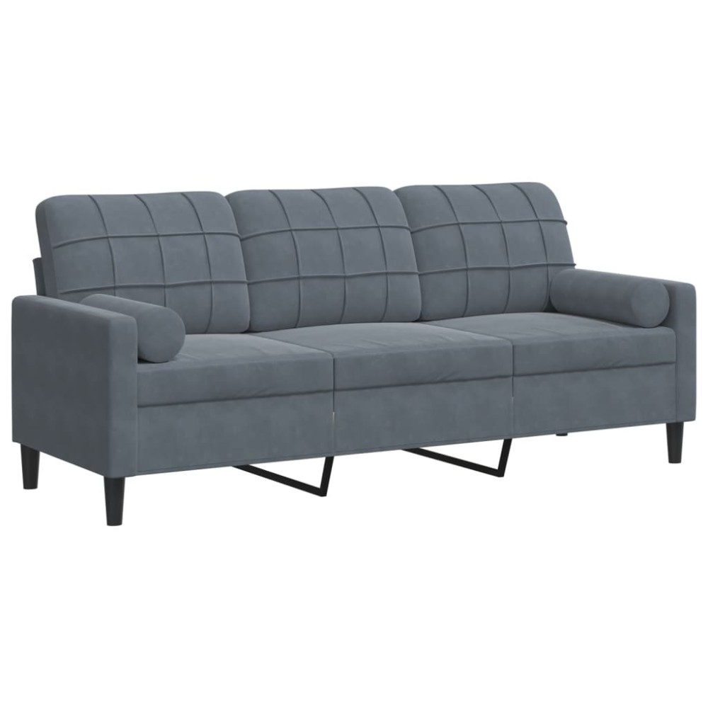 vidaXL Canapea cu 3 locuri cu pernuțe, gri închis, 180 cm, catifea